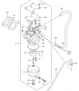 Suzuki DF4,DF5.DF6 Carburetor 13200-91JR1-000 (click for enlarged image)